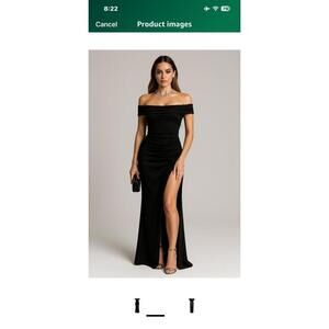 Women's Off- Shoulder Ruched Maxi Dress with High Slit Size MD Black W127